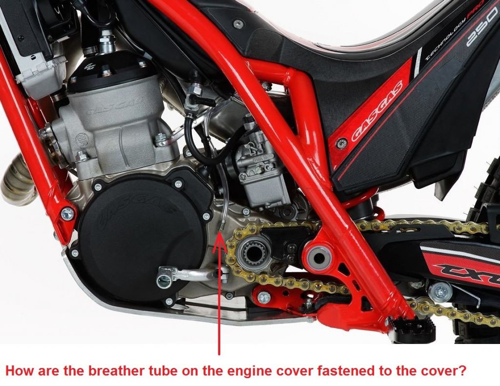 Breather tube on engine cover 2006 Gas Gas TXT Pro.jpg